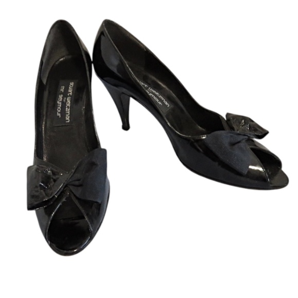 Vintage Stuart Weitzman for Mr. Seymour Black Patent Bow Heels Size 9 - Picture 1 of 8